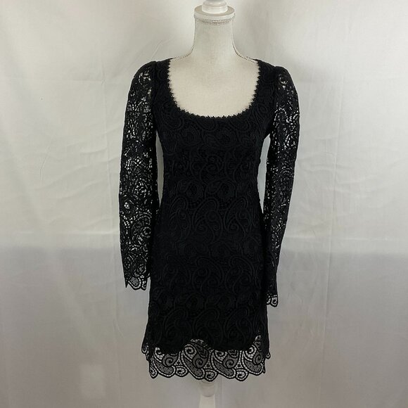Maeve by Anthropologie Dress US 0 Black Lace Overlay Long Sleeve New NWT - Picture 1 of 13
